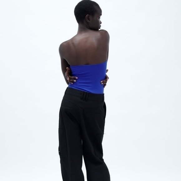 ZARA RUCHED DRAPED PED STRAPLESS BODYSUIT ELECTRIC BLUE SZ L - Picture 6 of 12